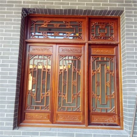 中式仿古门窗 实木花格镂空对开窗 定制木雕花窗惠森建筑