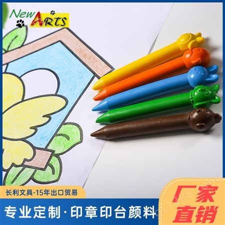 长利供应学生美术绘画画笔 彩色油画棒 12色动物造型蜡笔